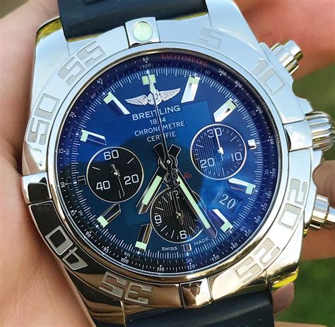 breitling with blue face 11 000|Breitling chronomat 44 blue dial.